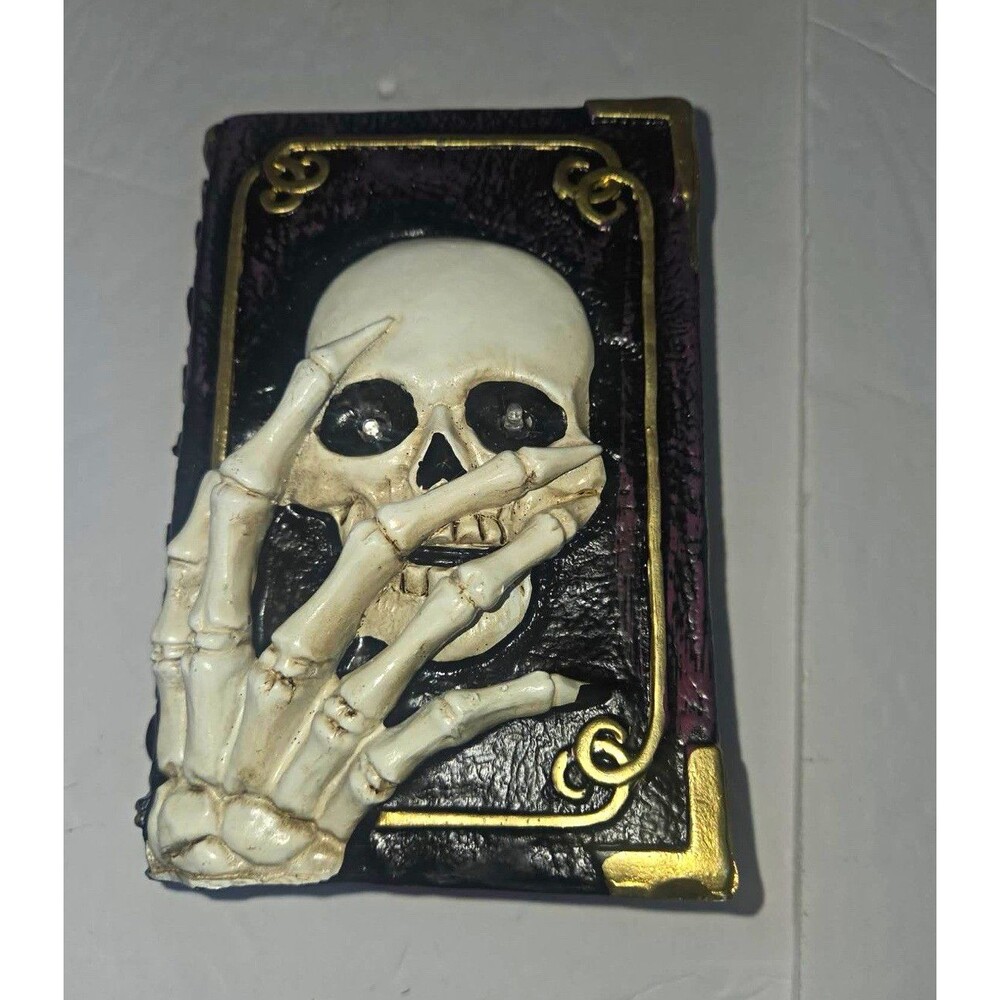 Halloween Skull & Skeleton Hand Black Decorative Prop w/ Red LED Light-Up Eyes